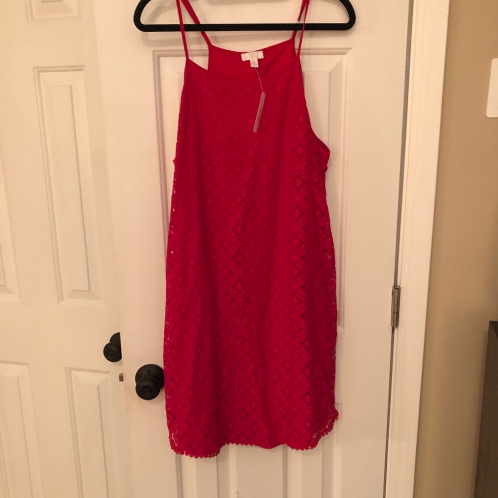 NWT- Red Eyelet Lace Spaghetti Strapped Dress